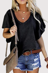 Camisetas básicas informales lisas con cuello en V (4 colores)
